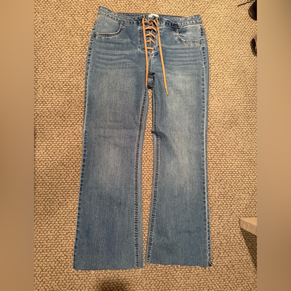 Vanilla Star Blue Lace-Up Flare Jeans